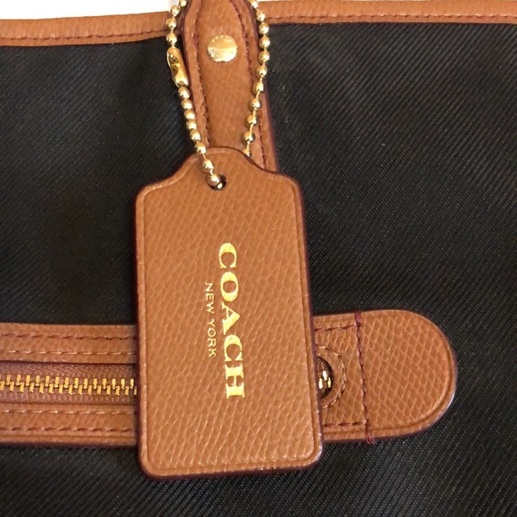 Coach Canvas Top Zip Closure Bag black & brown color - Picture 12 of 12